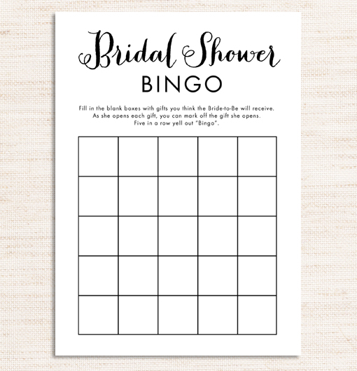Bridal Shower Bingo Game Black and White Printable Instant Download