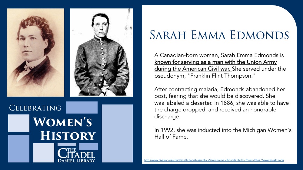 Sarah Emma Edmonds Women's History Daniel Library at Daniel Library, The Citadel