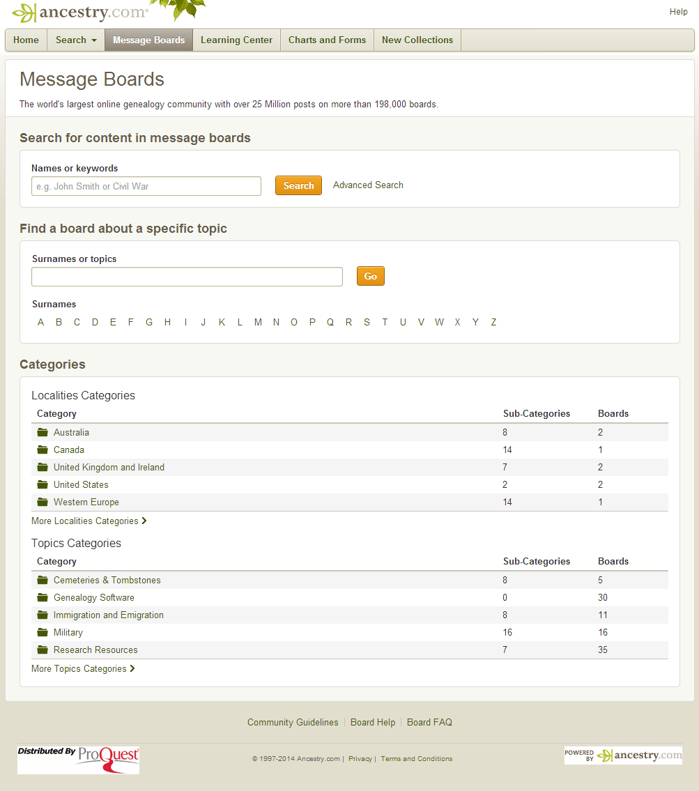 Message Boards tab Using Ancestry Library Edition LibGuides at