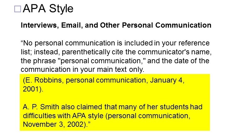 Gratuit Apa Personal Communication In Text Citation Quote Get
