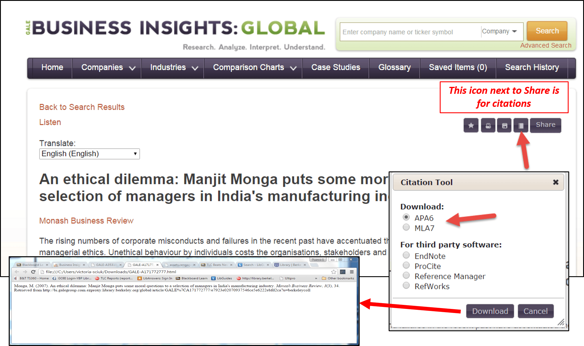 How do I cite a company profile from Business Insights