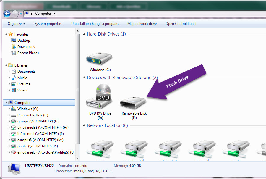 How do I check to see the contents of a flash drive? Ask COM Library