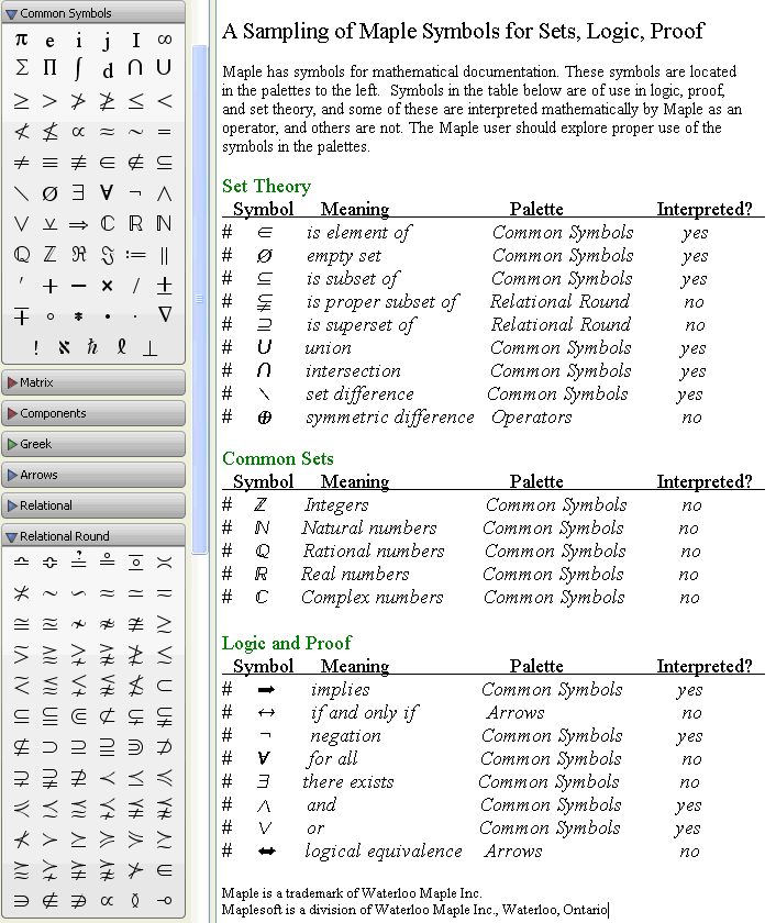 Symbols for Sets, Logic, Proof Maple Resource Center LibGuides at