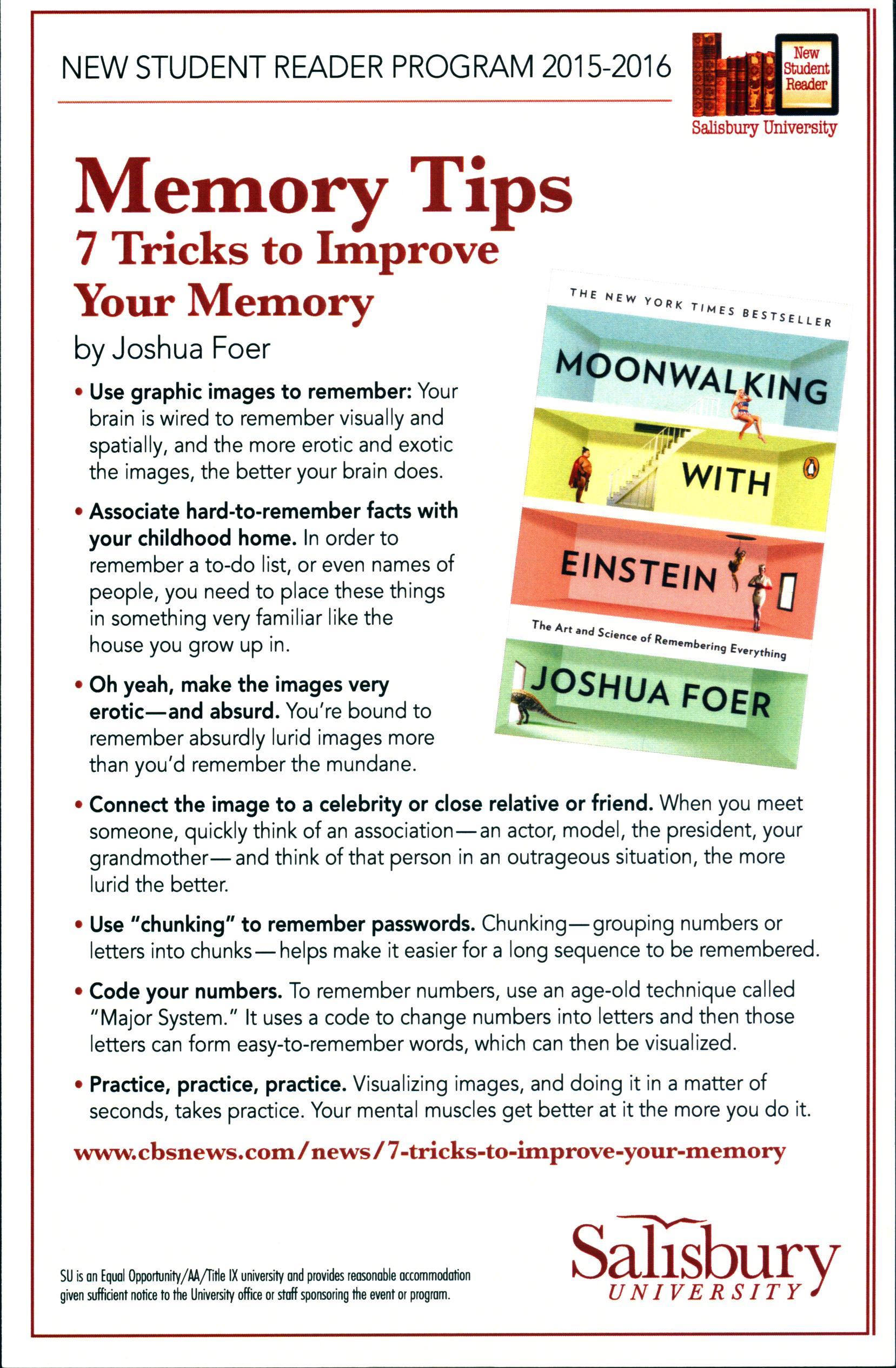 Memory Tips & Challenge SU New Student Reader Program Moonwalking