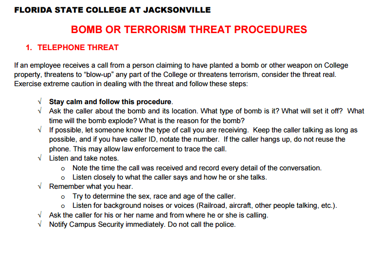 Bomb Threat Emergency Awareness LibGuides at Florida State College