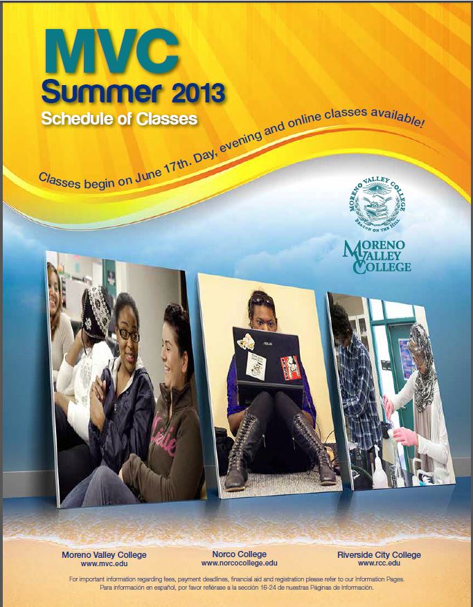 Class Schedules Summer 2013 Spring 2014 Norco College Archives