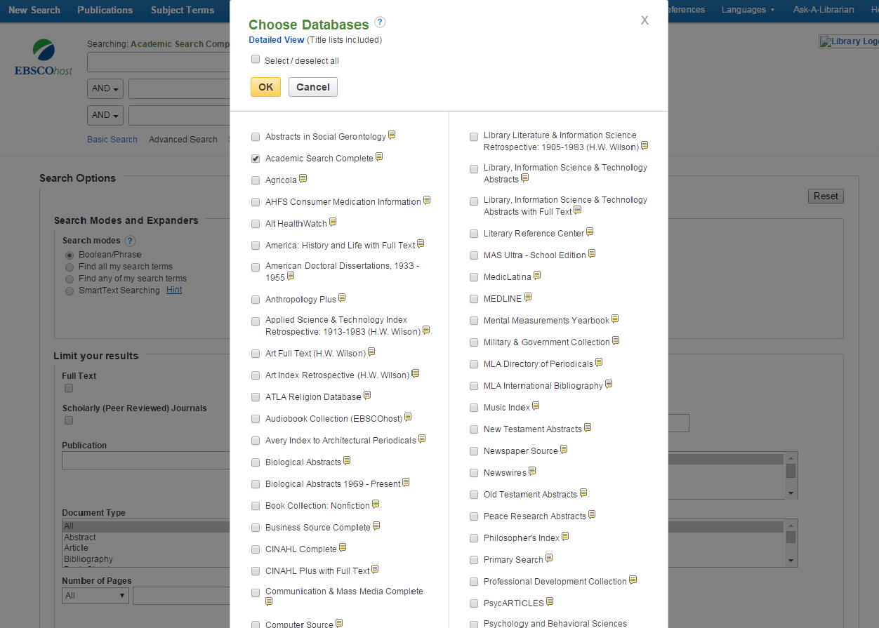Academic Search Complete Using the Databases Research Guides at