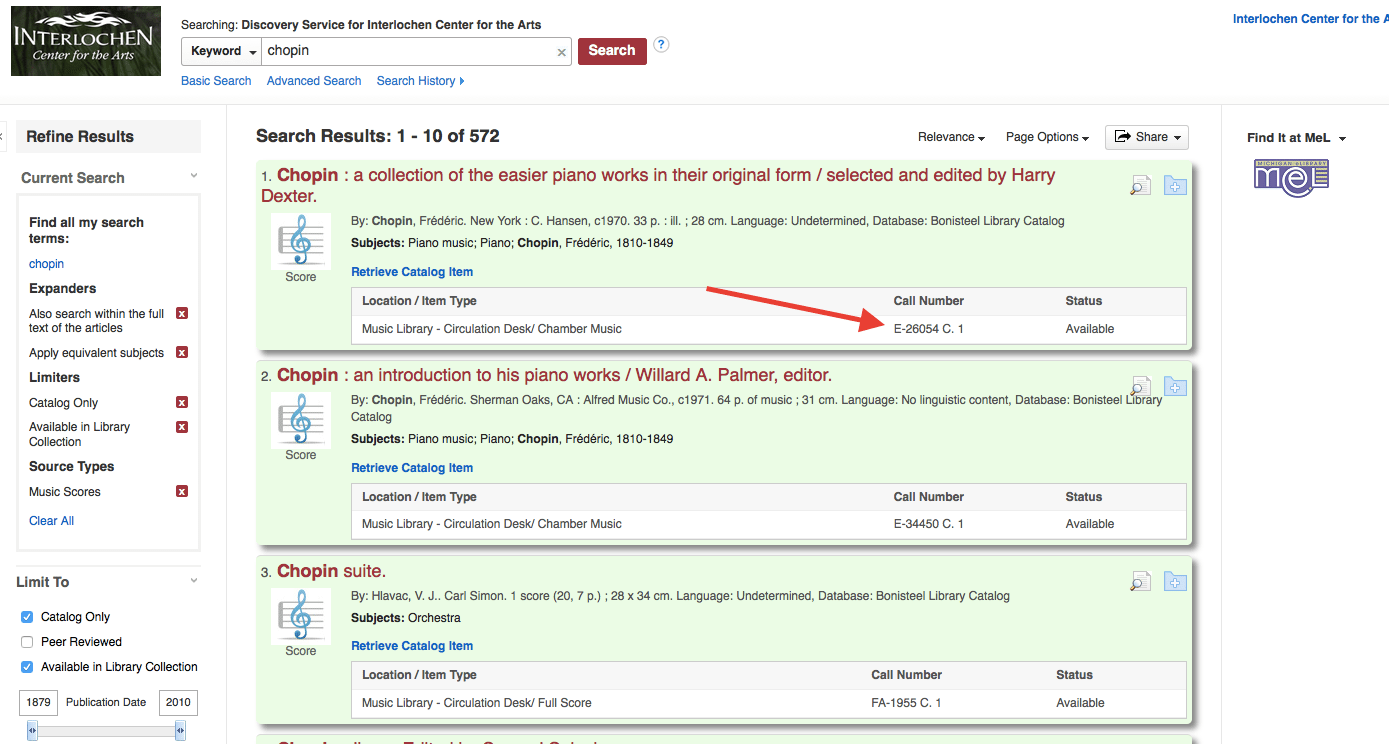 Searching the Catalog Music Theory Guides at Interlochen Center for