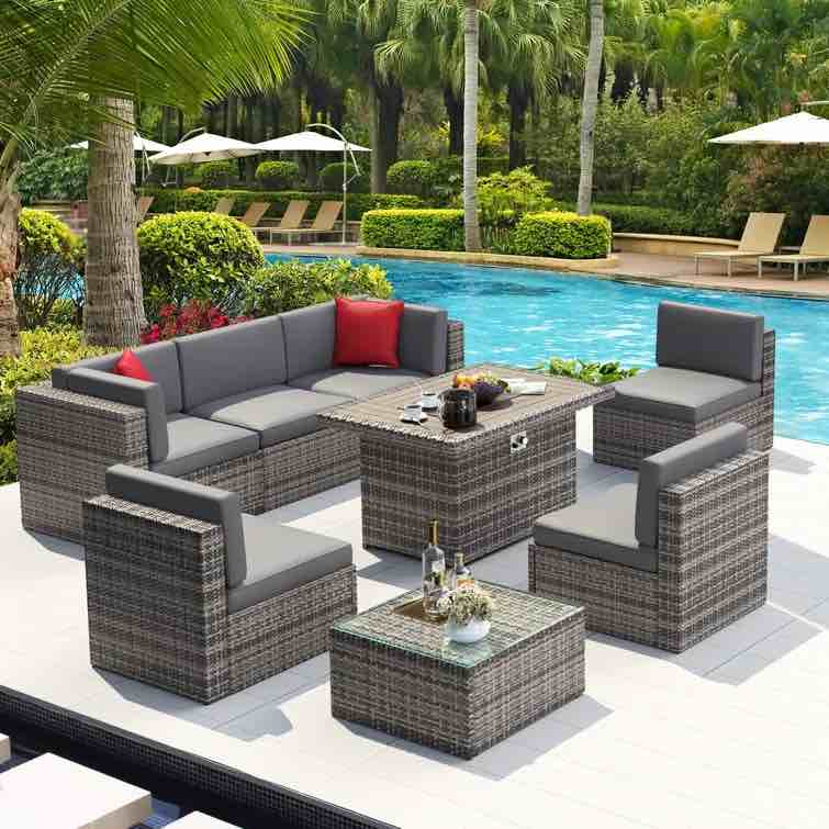 Wicker 6 Person Patio Conversation Sets with Cushions