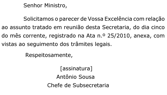 a partir do exemplo de parte de uma correspondência oficial apresentado