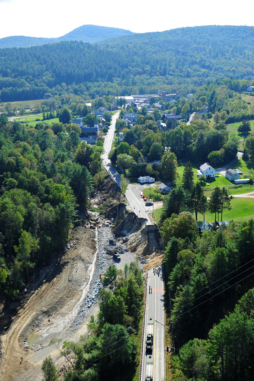 A huge section of Route 131 in Cavendish, Vermont eroded away during