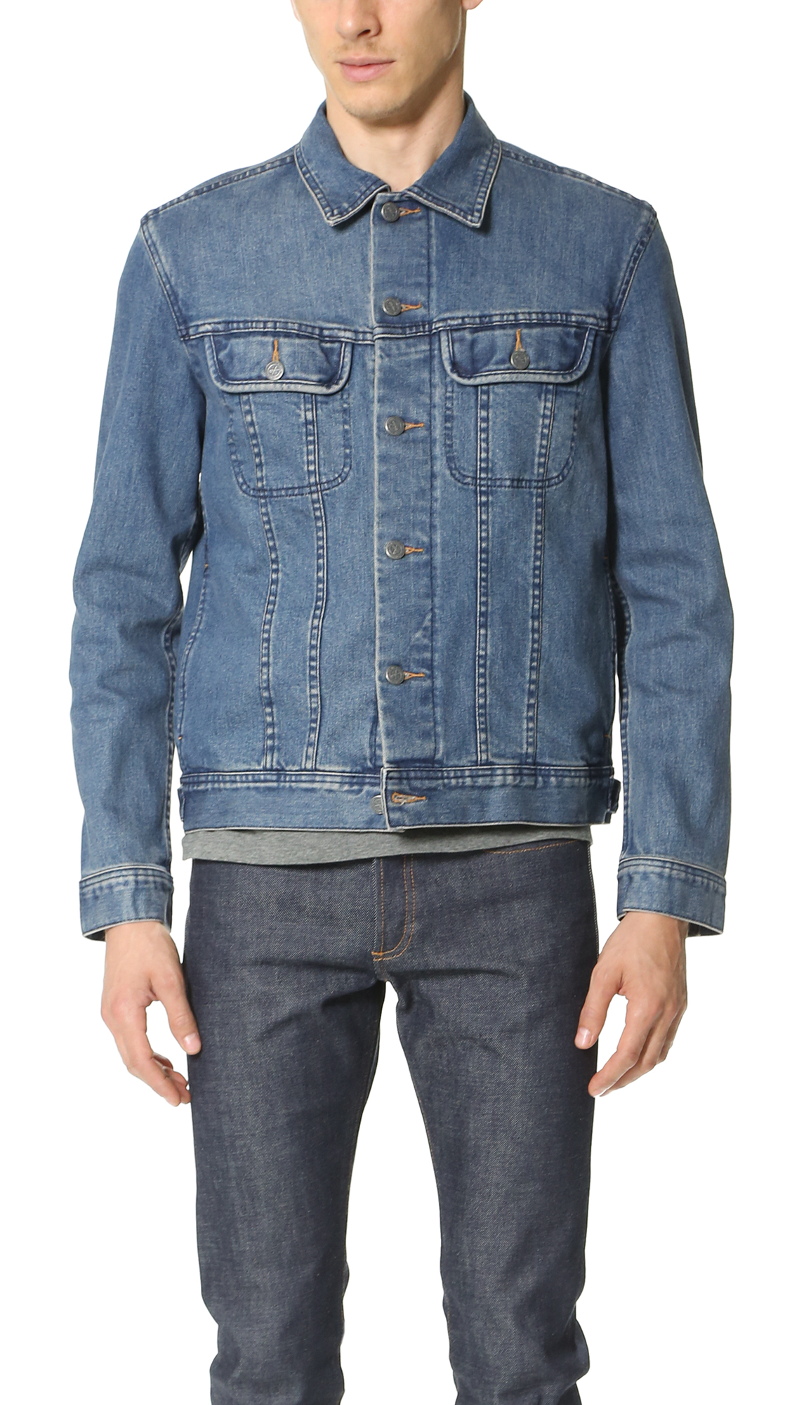 A.P.C. WASHED STRETCH NEW DENIM JACKET, INDIGO ModeSens