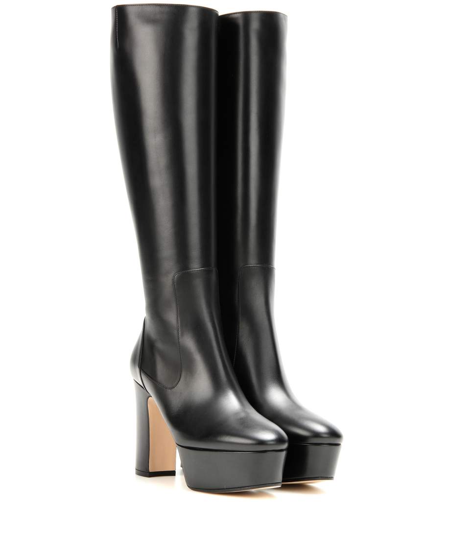 GUCCI Leather KneeHigh Platform Boots in Black Leather ModeSens