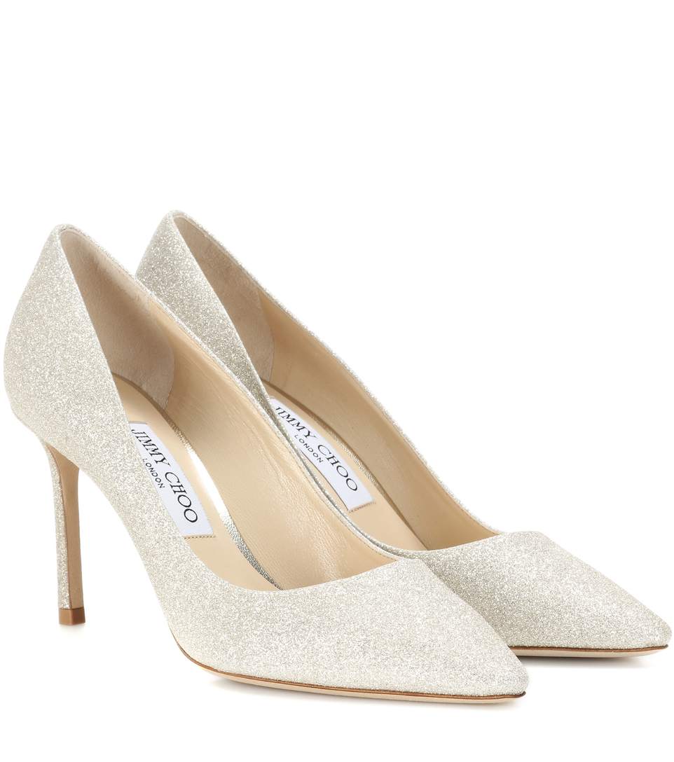 JIMMY CHOO Romy Glitter PointedToe 100Mm Pump, Platinum Ice in