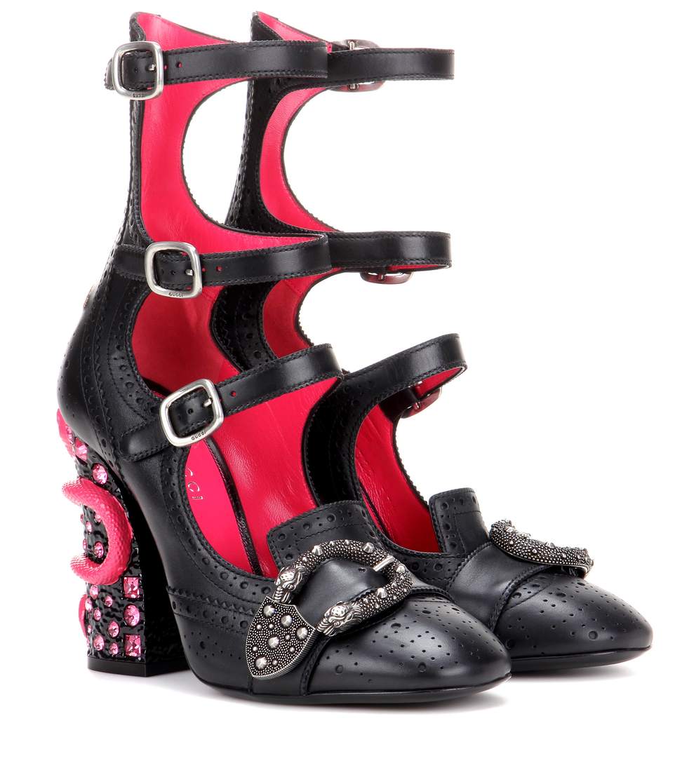 GUCCI Queercore BlockHeel ThreeStrap Pump, Black ModeSens
