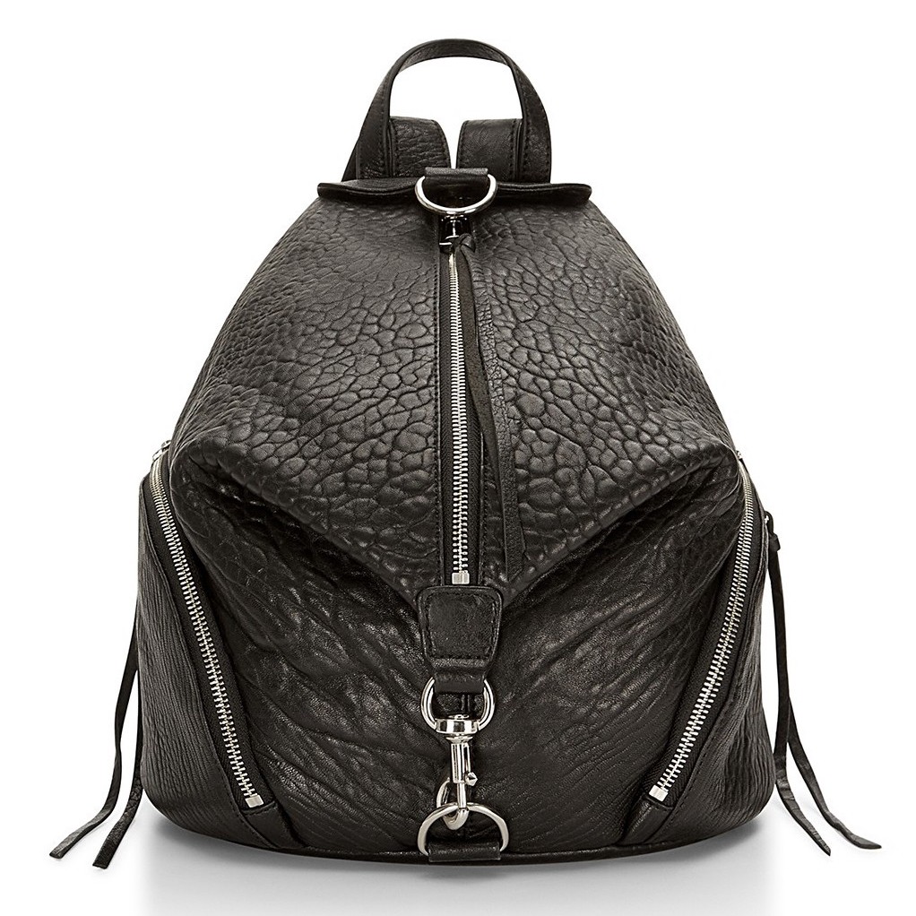 REBECCA MINKOFF Julian Large Leather Backpack, Black in Dark Forest