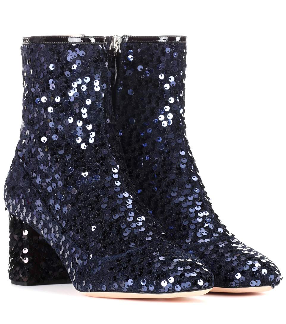 Rochas 60Mm Sequined Velvet Ankle Boots, Black Navy ModeSens