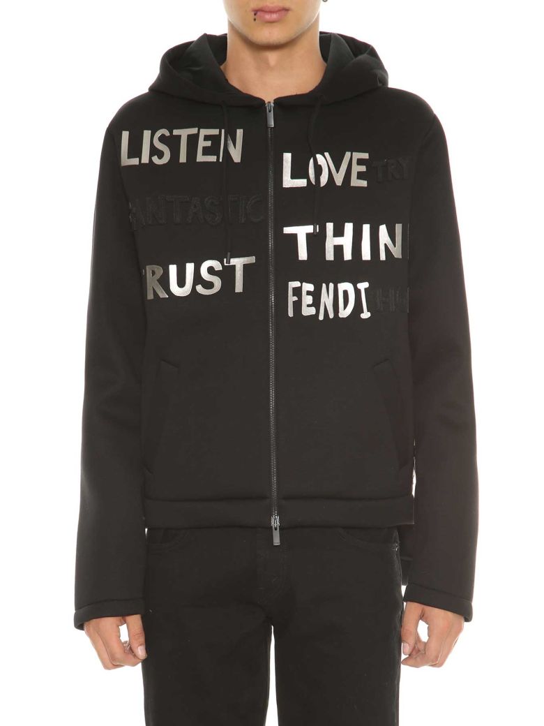 FENDI SWEATSHIRT WITH WRITINGS, NERO ModeSens