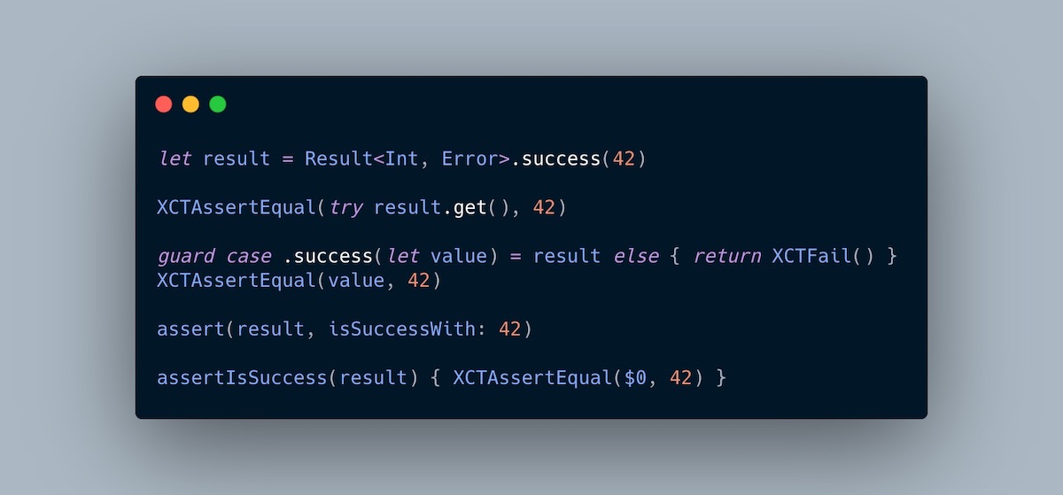 How to write unit test assertions for Swift Result values mokacoding