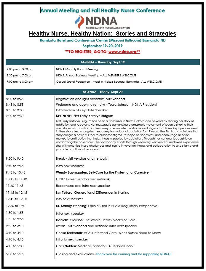 Annual Meeting and Fall Healthy Nurse Conference North Dakota Nurses