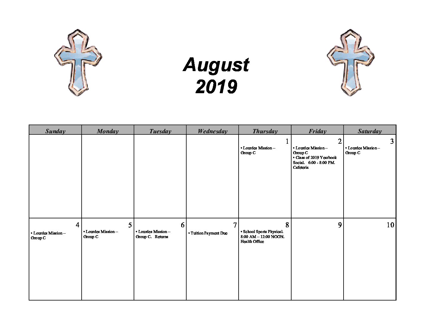 20192020 ParentStudent Calendar Kellenberg Memorial High School