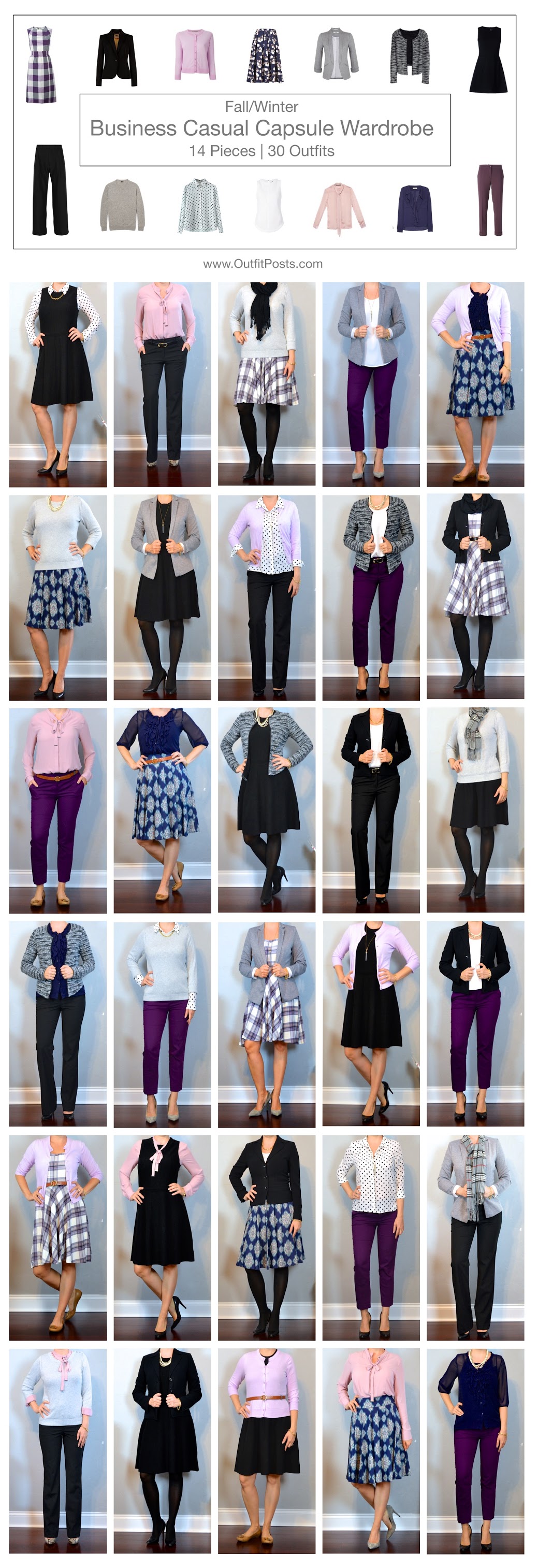 outfit post fall/winter business casual capsule wardrobe 14 pieces