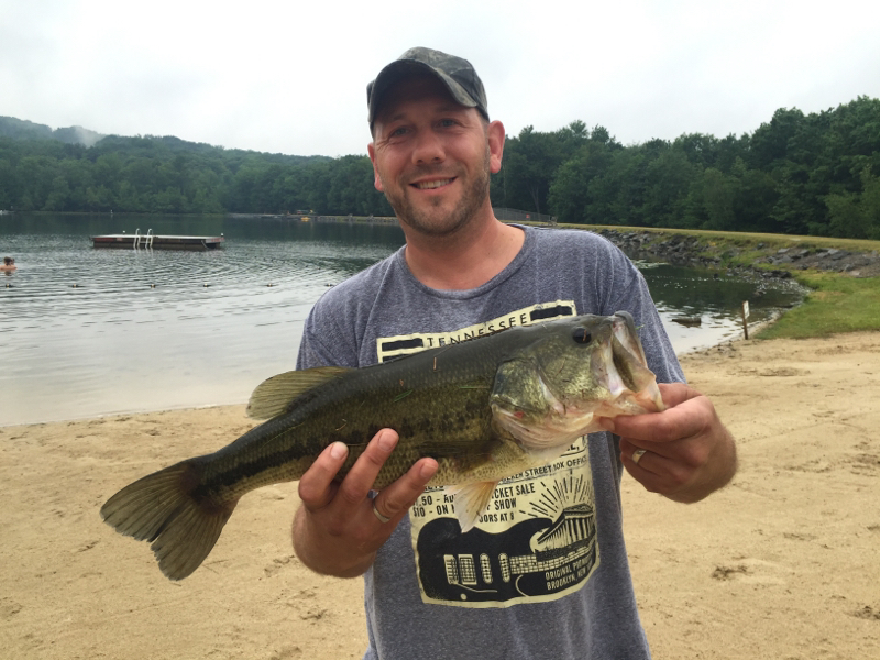 Caught a Largemouth Bass on Locust Lake using a black rubber worm