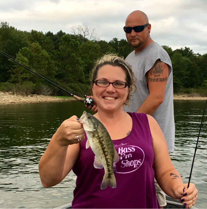 Caught a Spotted Bass on Stockton Lake using a Mardi Gras colored fluke