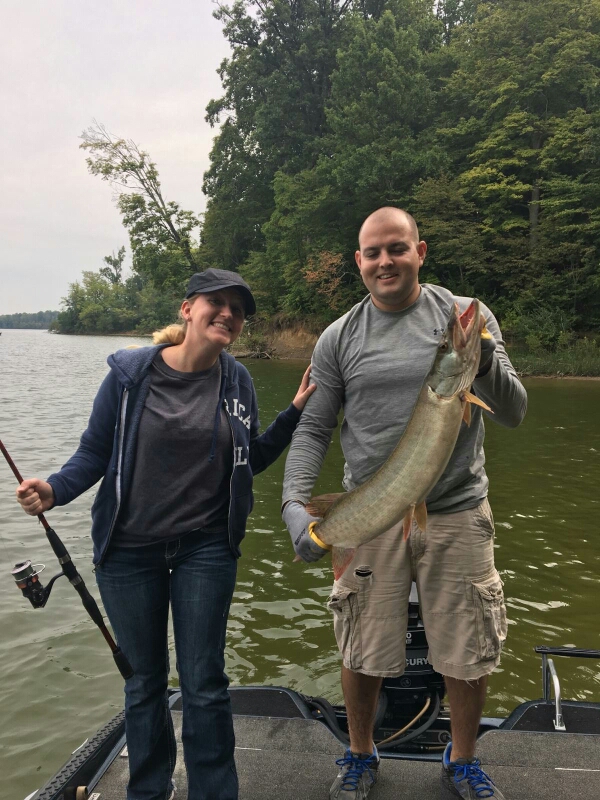 Caught a Muskellunge on Caesar Creek Lake using a black and yellow spinner
