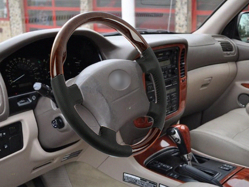 * Replacement Steering Wheel Wood Grain Leather Grip For Toyota Land