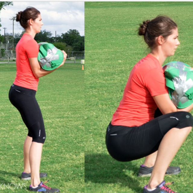Sandbag Squat(20) Exercise Howto Workout Trainer by Skimble
