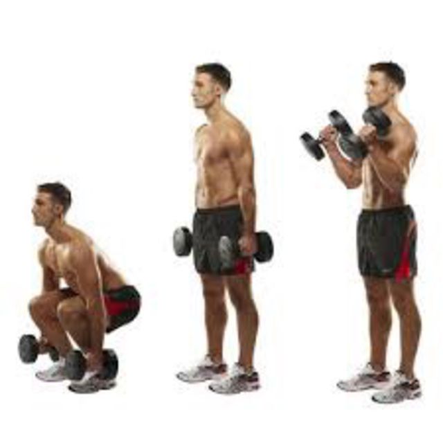 Dumbell Squat To Curl To Press Exercise Howto Workout Trainer by