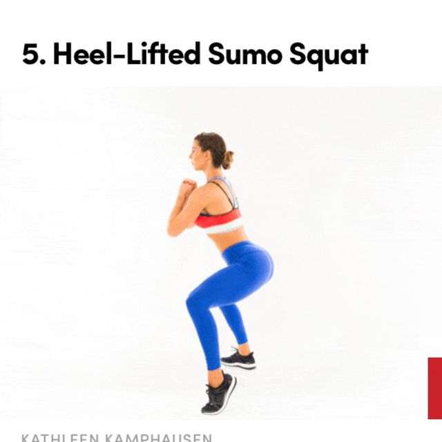 Heel Lifted Sumo Squat Exercise Howto Workout Trainer by Skimble