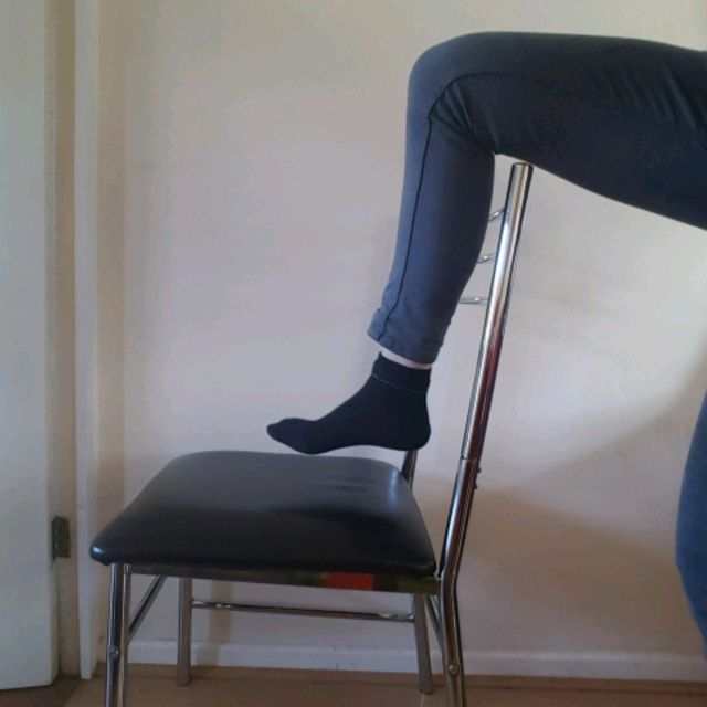Standing Chair Knee Lift Exercise Howto Workout Trainer by Skimble