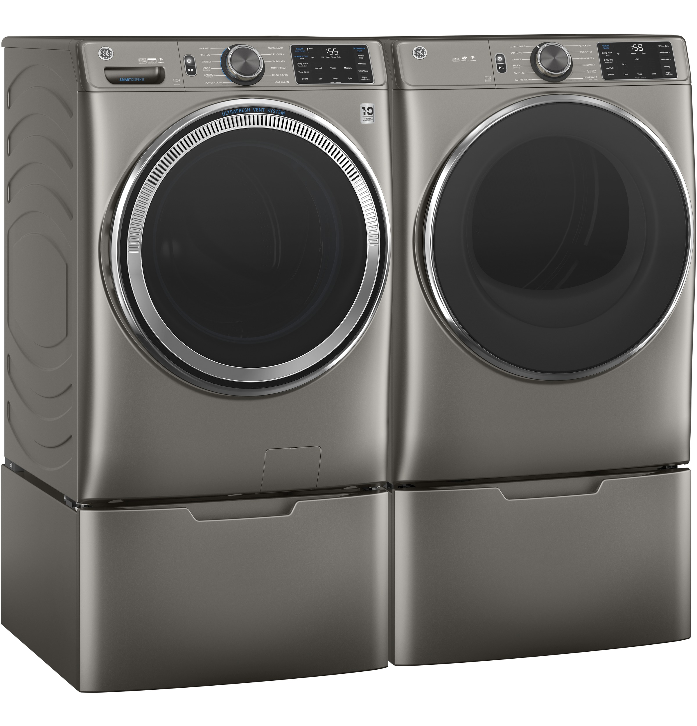 GE GFD65GSPNSN GE® 7.8 cu. ft. Capacity Smart Front Load Gas Dryer with Steam and Sanitize