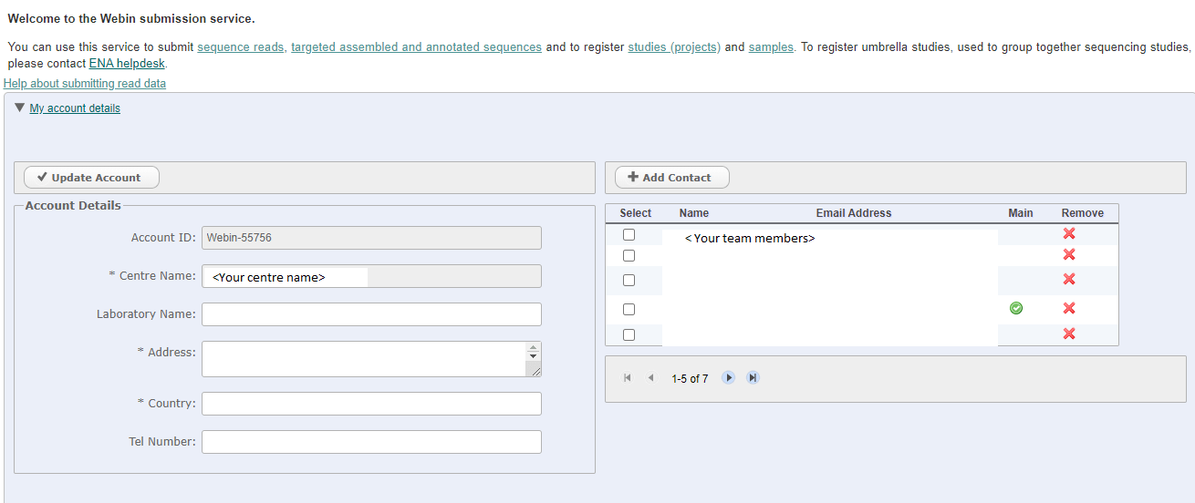 SARSCoV2 EBI submission protocol ENA, BioSample, and BioProject