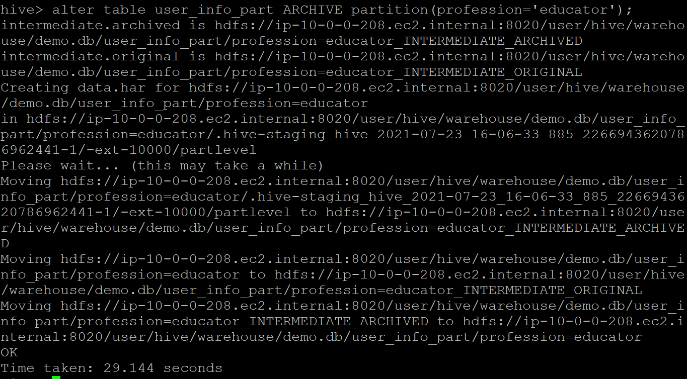 How to archive file partitions for file count reduction in Hive