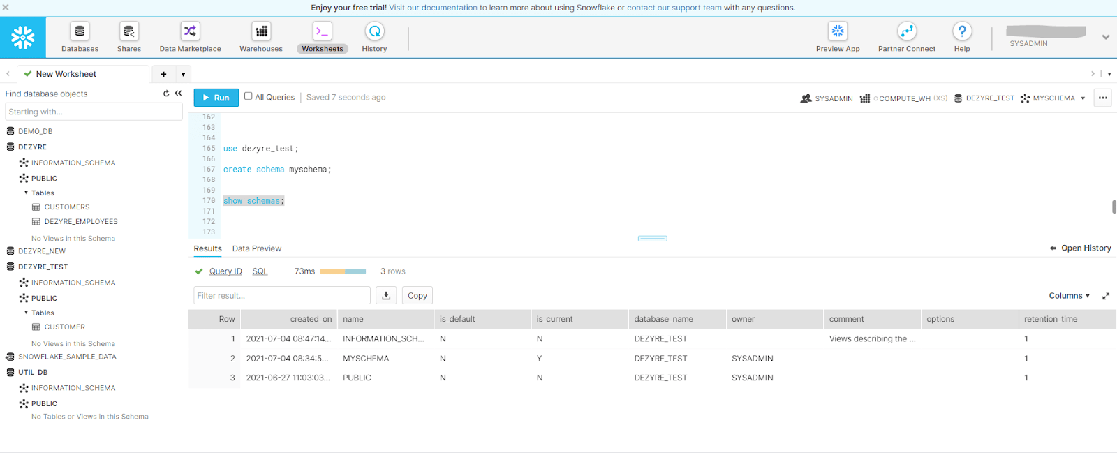 How to drop the schema from the database in Snowflake