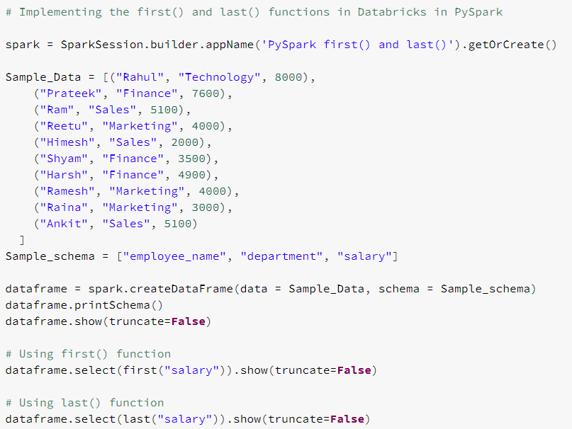 First and last functions in PySpark Databricks PySpark first and last