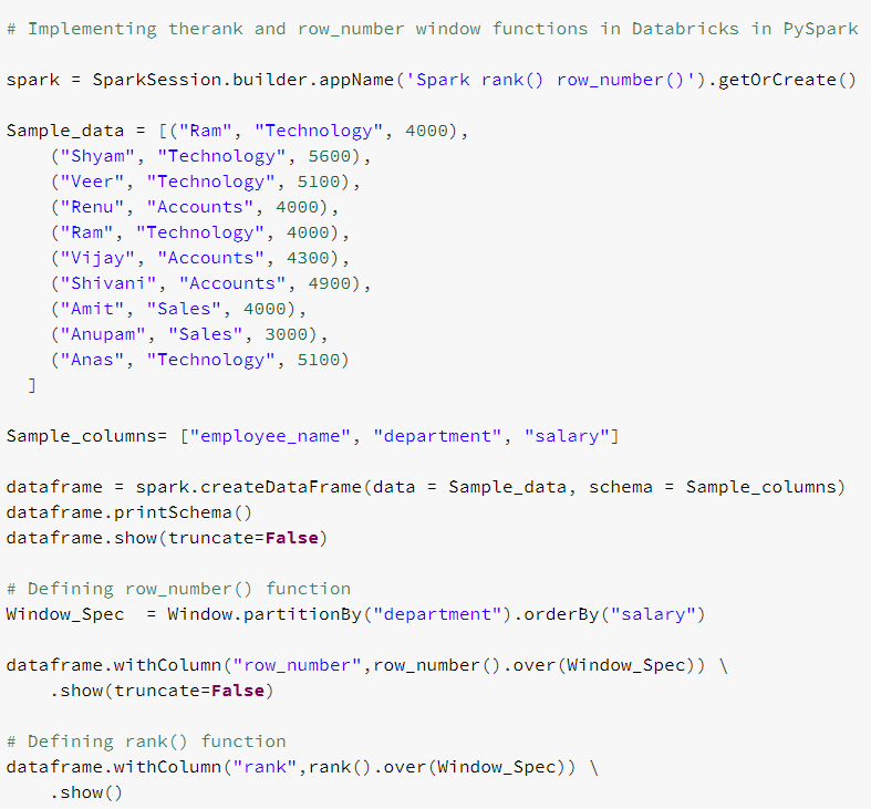 Explain Pyspark row_number and rank Projectpro
