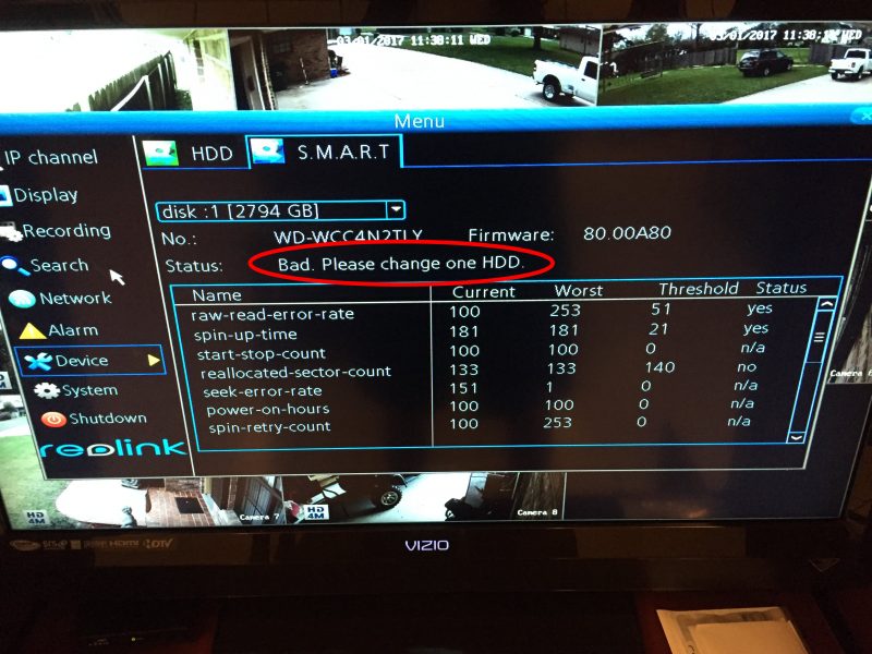 NVR HDD in Error/Bad Status