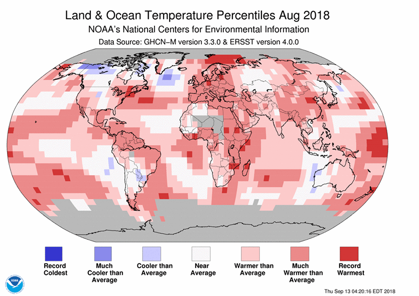 August 2018 Earth's Fifth Warmest August on Record