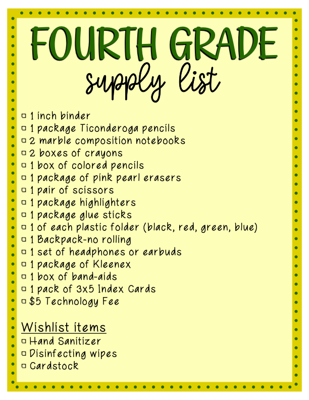 Castor High School School Supply List 20212022