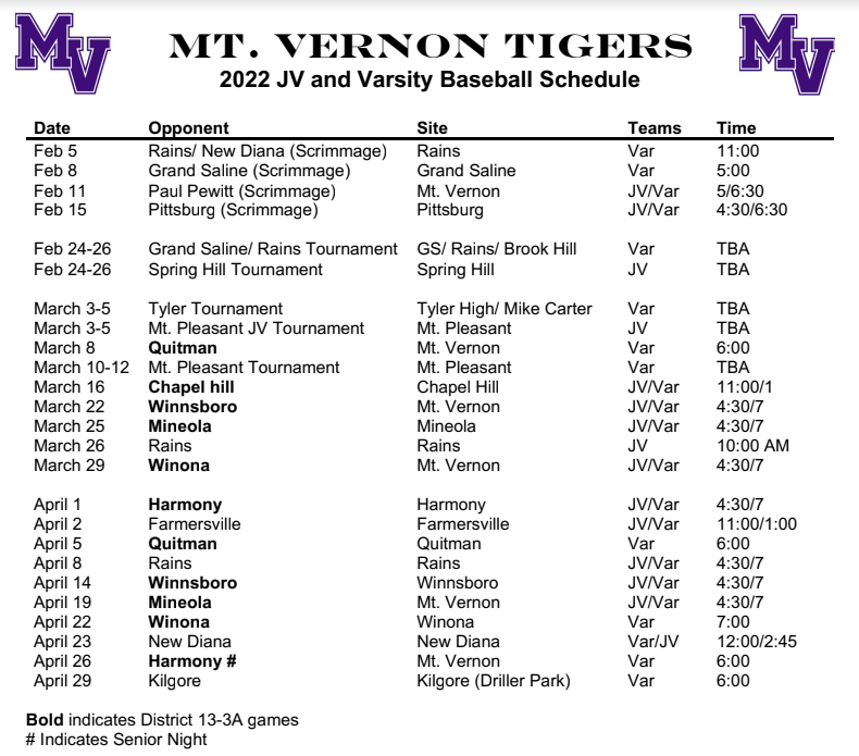 Mount Vernon ISD Baseball