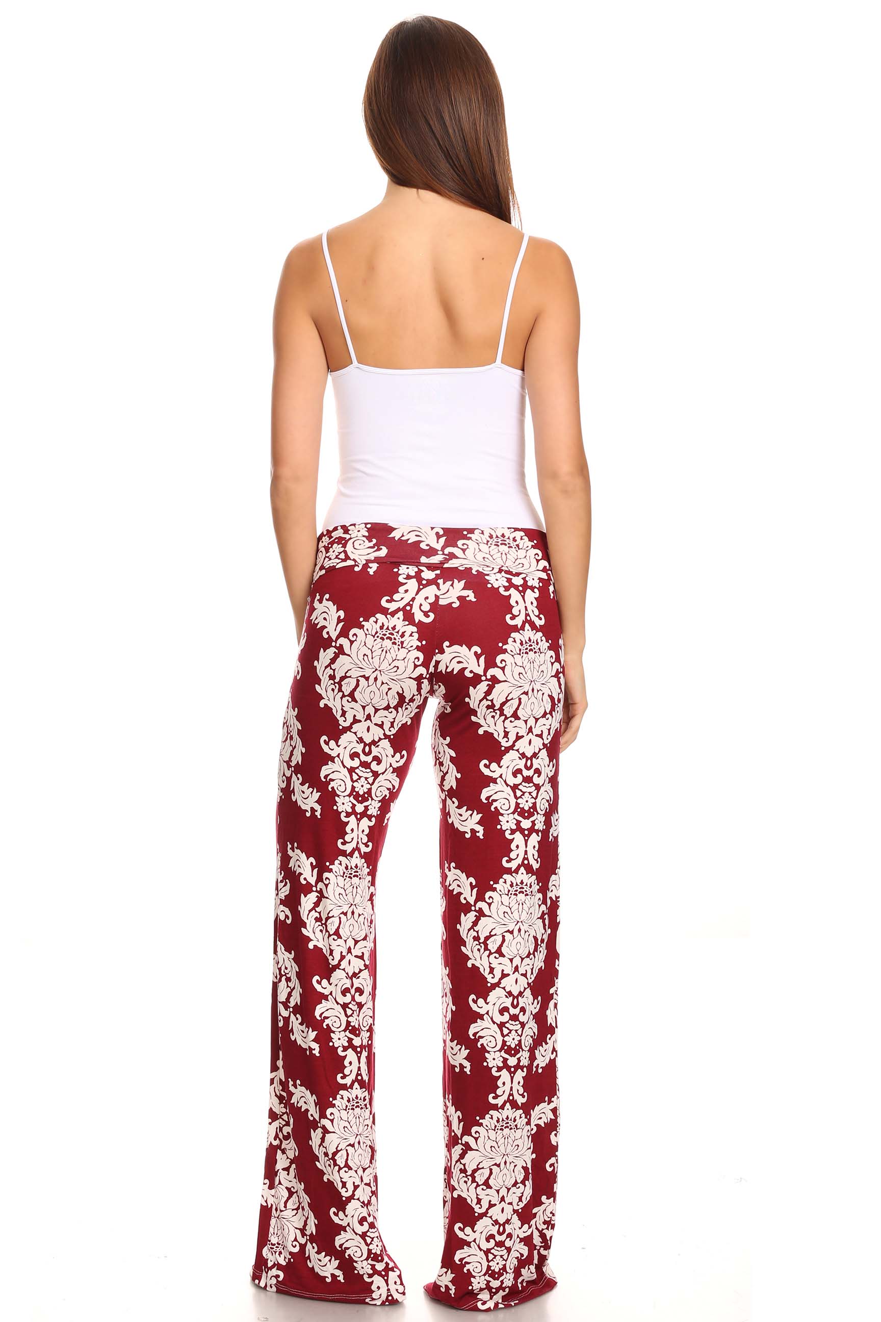Women's Damask Burgundy Printed Palazzo Pants Made in USA eBay