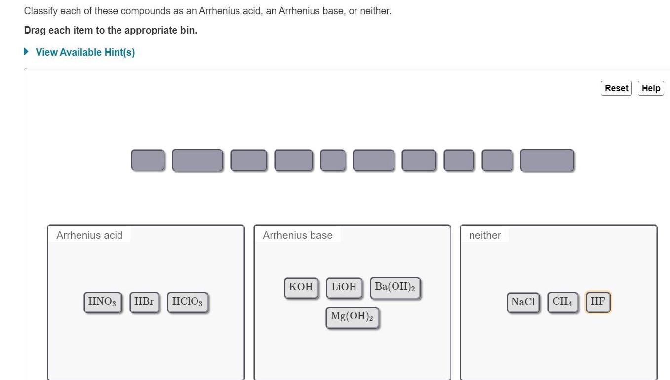 [Solved] Classify each of these compounds as an Arrhenius acid, an
