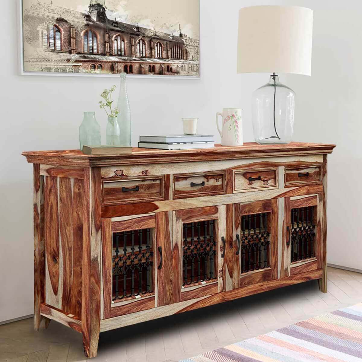 Peoria Modern Rustic Solid Wood 4 Door 4 Drawer Large Buffet