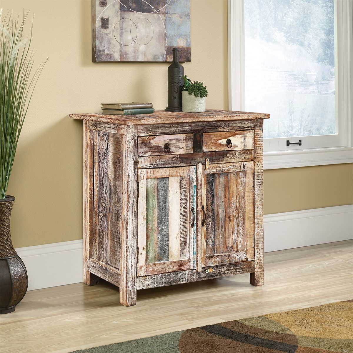 Arkansas Weathered Reclaimed Wood 2 Drawer Rustic Small Buffet