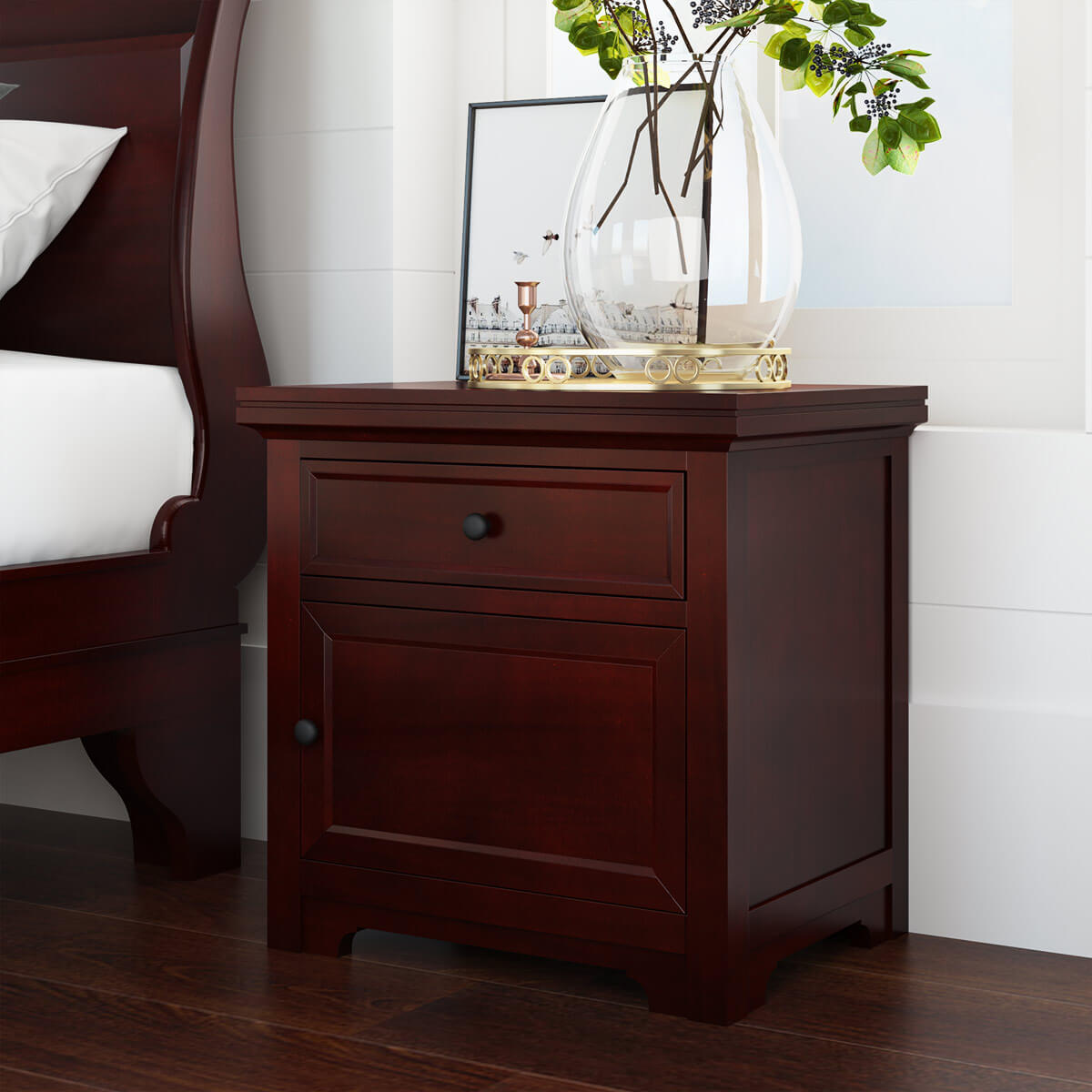 Carina Contemporary Mahogany Wood 1 Drawer Nightstand