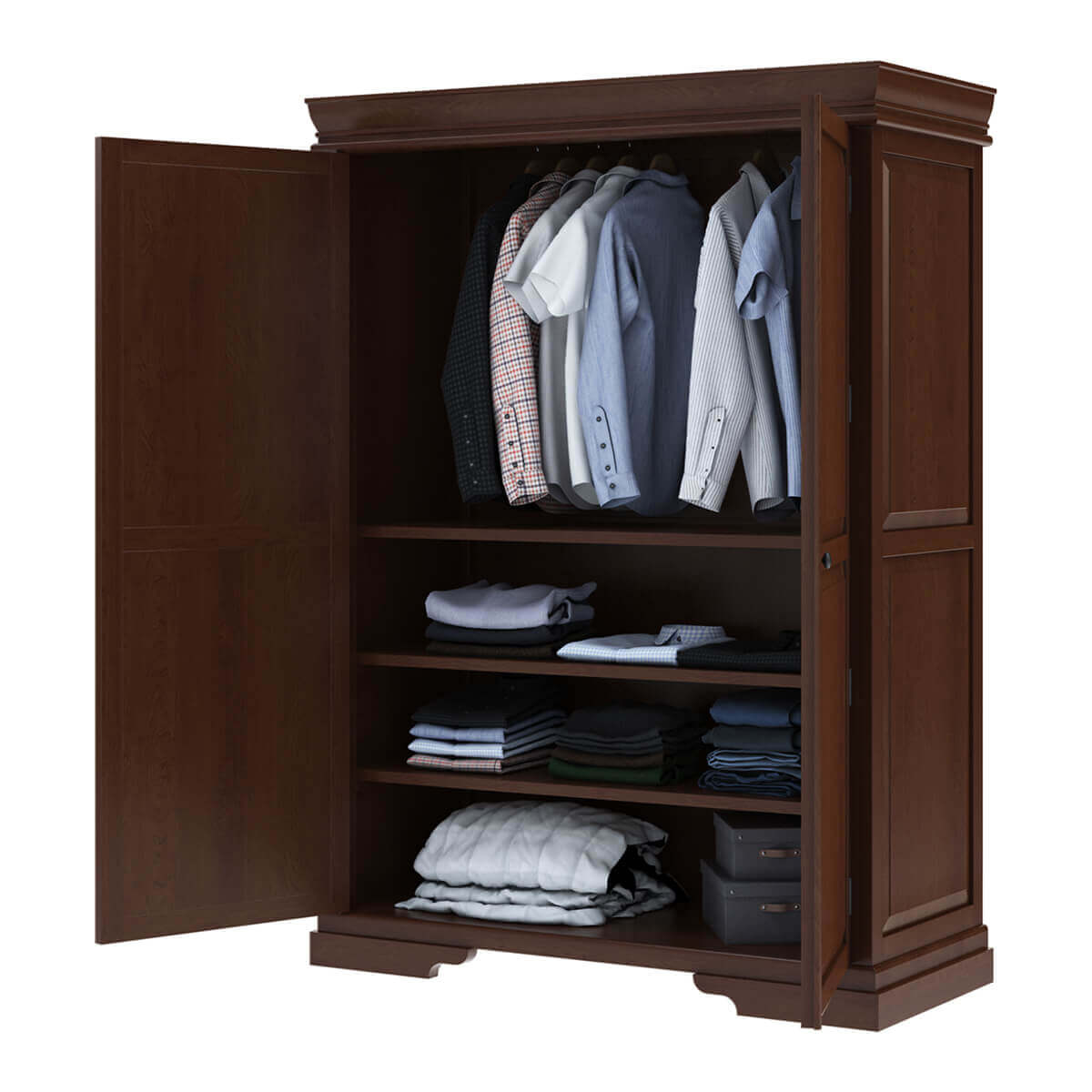 Accoville Mahogany Wood Large Bedroom Clothing Armoire With Shelves